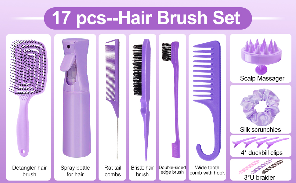 17 Pcs Hair Brush and Comb Set for Women, Hair Styling Set for Detangling Wet Dry Curly Hair, 