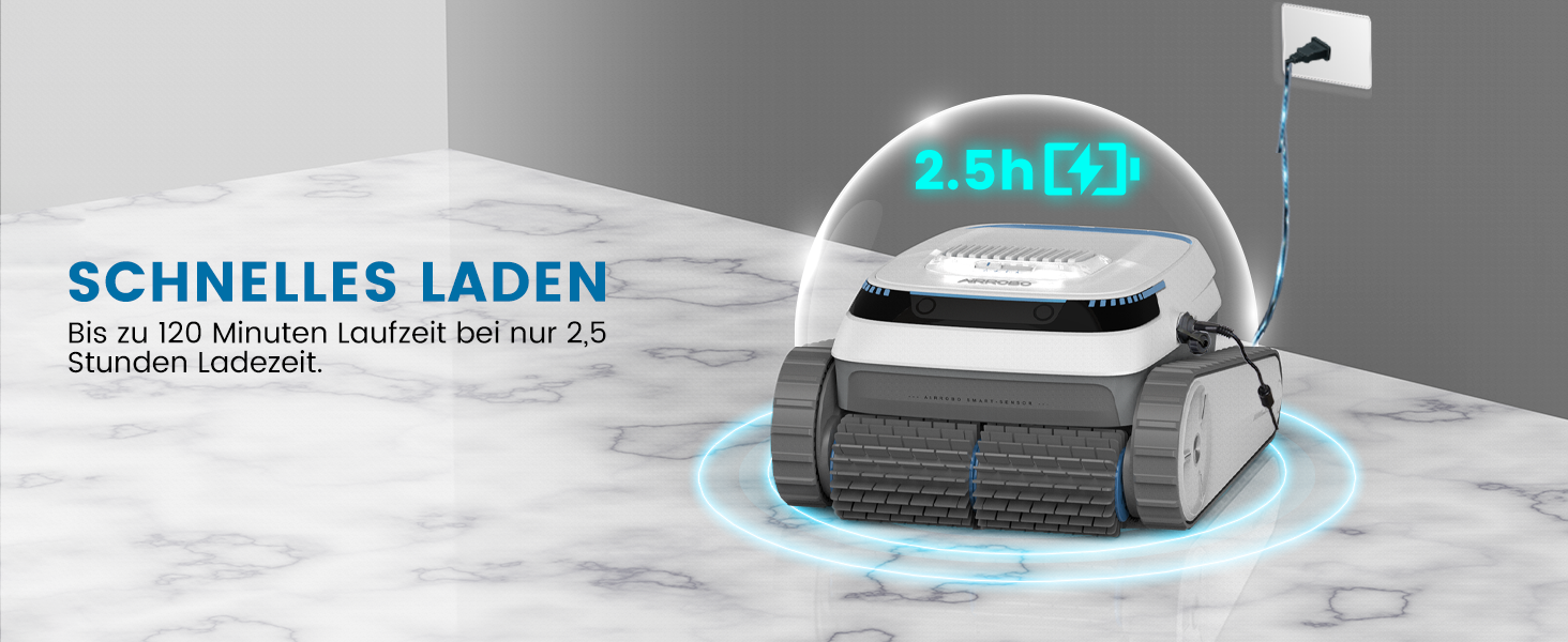 Schnelles laden Bis zu 120 Min Laufzeit bei nur 2,5 Stunden Ladezeit