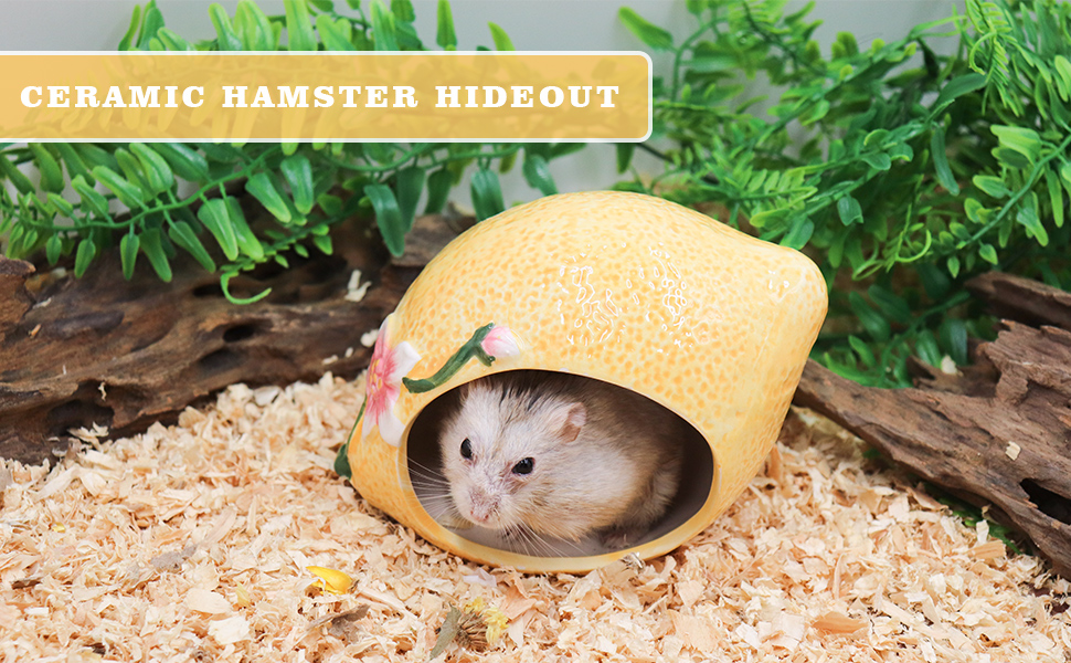 Hamster Houses and Hideouts, Ceramic Lemon Shape Hamster Hide, Small Animal Habitat Decor