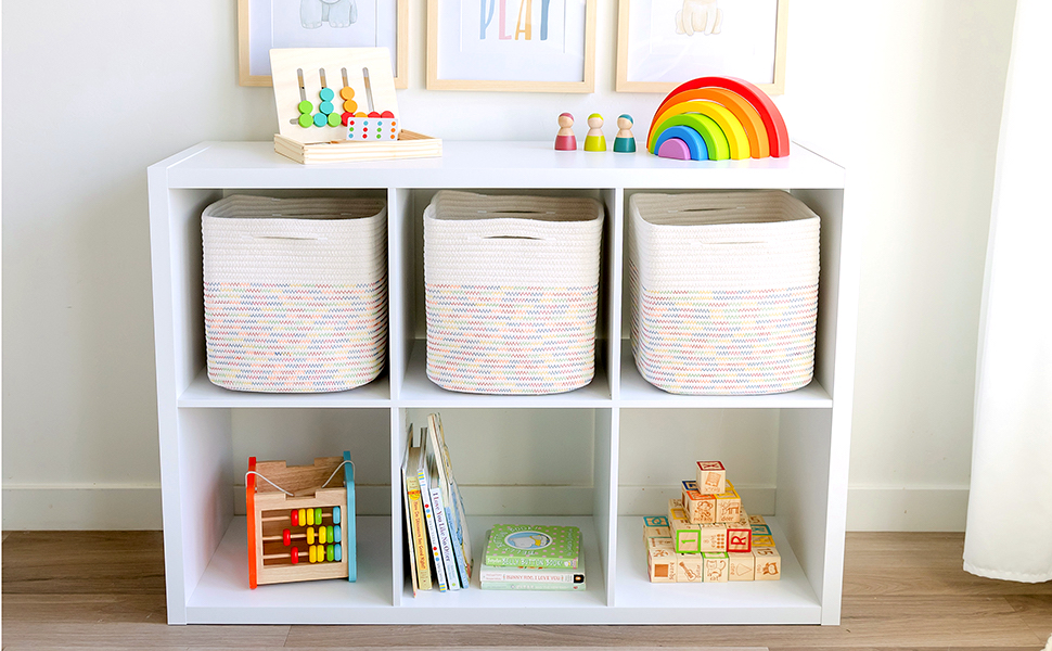 NaturalCozy Storage Cubes 11 Inch Cotton Rope Woven Baskets