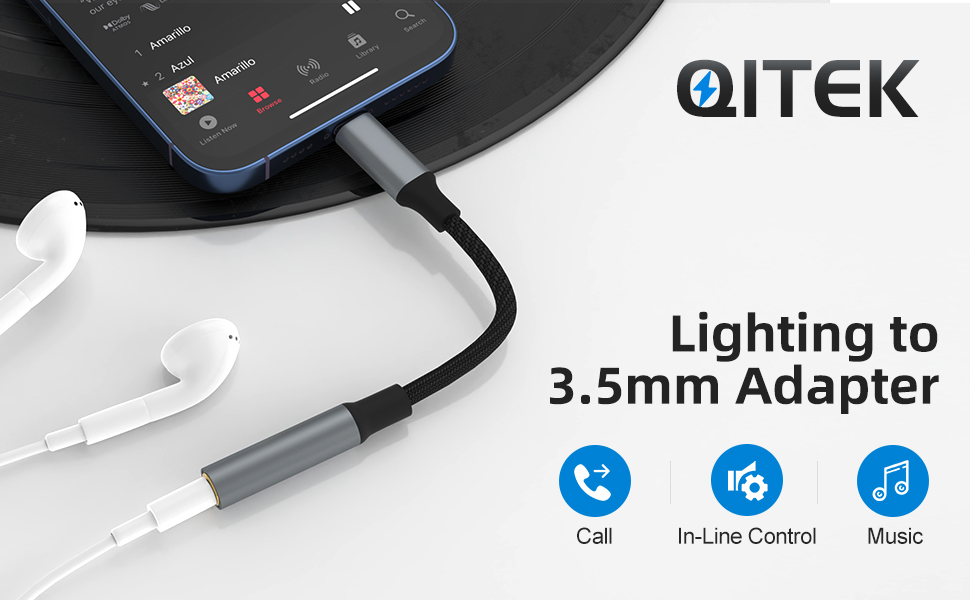 QITEK Phone Headphone Jack Adapter, Lighting to 3.5 mm Headphone