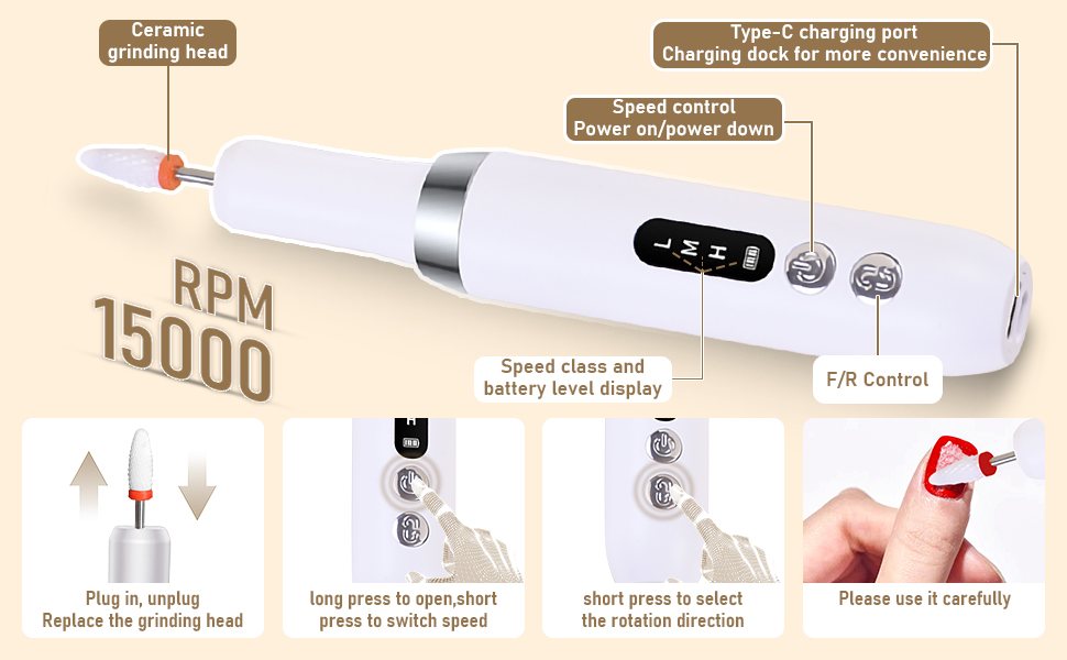Electric Nail Drill Machine Cordless Portable Nail File Kit for Acrylic Gel Nails