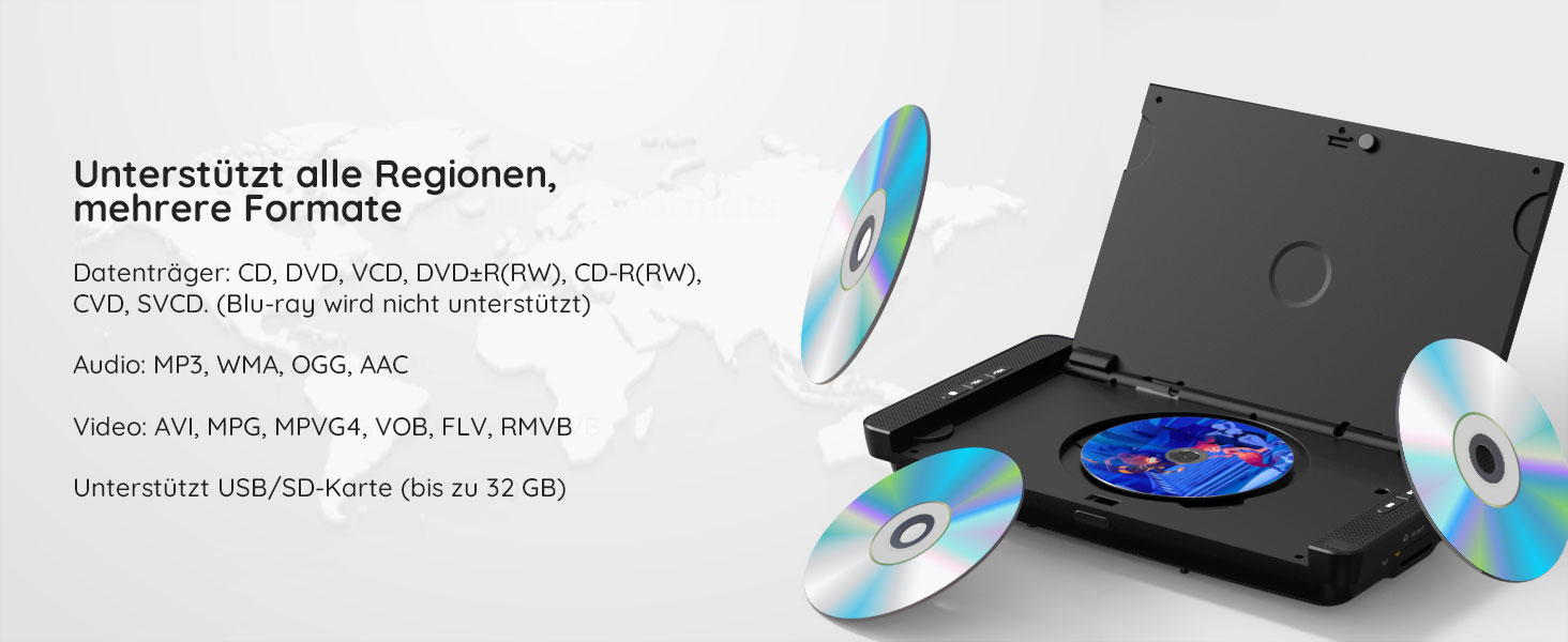 BOIFUN DVD Player Auto 2 Bildschirme 10,5" Mit 7 Stunden Akku Tragbarer