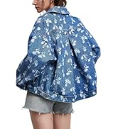 D-Sun Women Casual Printed Denim Jacket Oversized Button Down Long Sleeve Boyfriend Vintage Jean ...