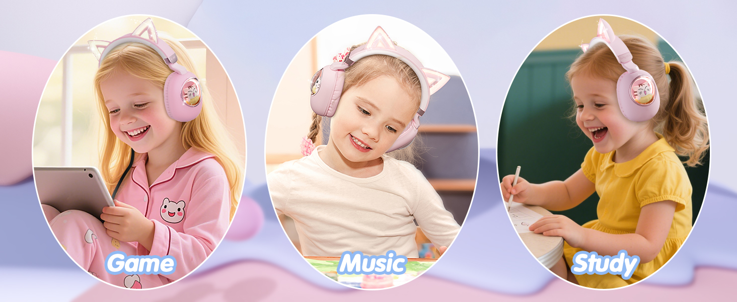 Three circular photos showing different people engaged in activities, arranged horizontally against pink background.