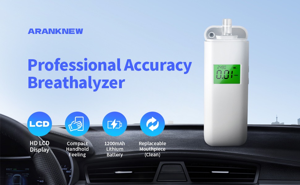 Aranknew Professional Grade Accuracy Breathalyzer with 20 Mouthpieces, USB