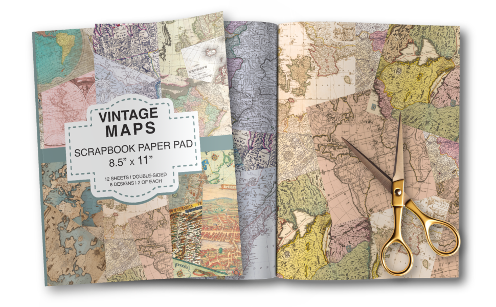 Vintage Maps Scrapbook Paper Pad 8.5” x 11”: Old World Maps