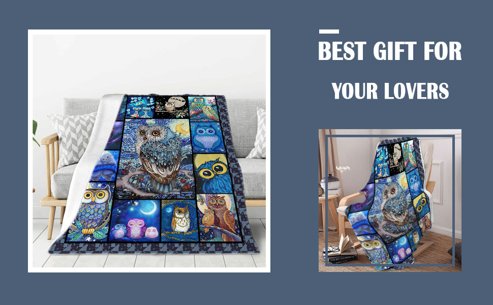 AEEZO Owl Gifts, Owl Blanket Throw Blanket for Women Men All Season