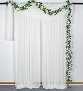 ShinyBeauty Chiffon Curtains 2 Panels White Living Room Curtain 84 Inches Long Voile Sheer Backdr...