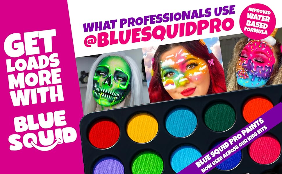 Blue Squid Face Paint Kit for Kids 52 Pieces, 14 Colors, 2 Glitters