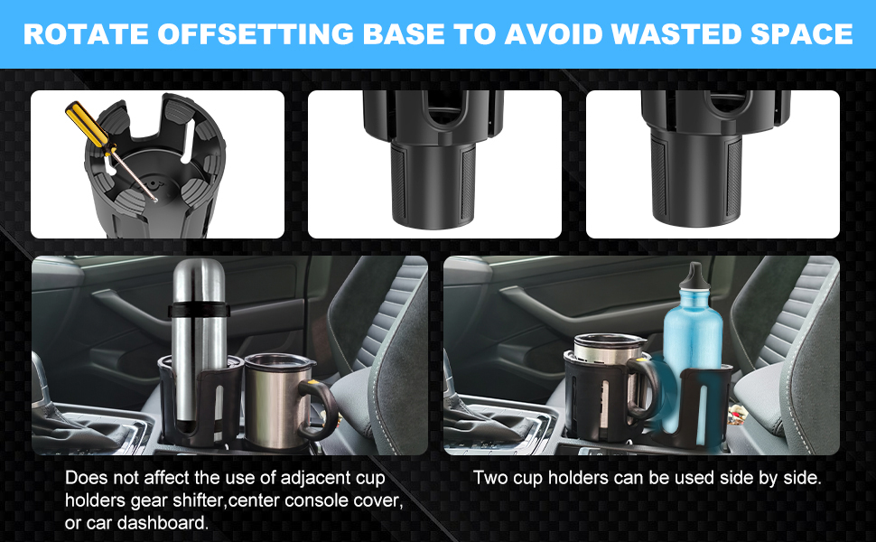 CarCupHolderExpanderAdapter with Adjustable Offset Base