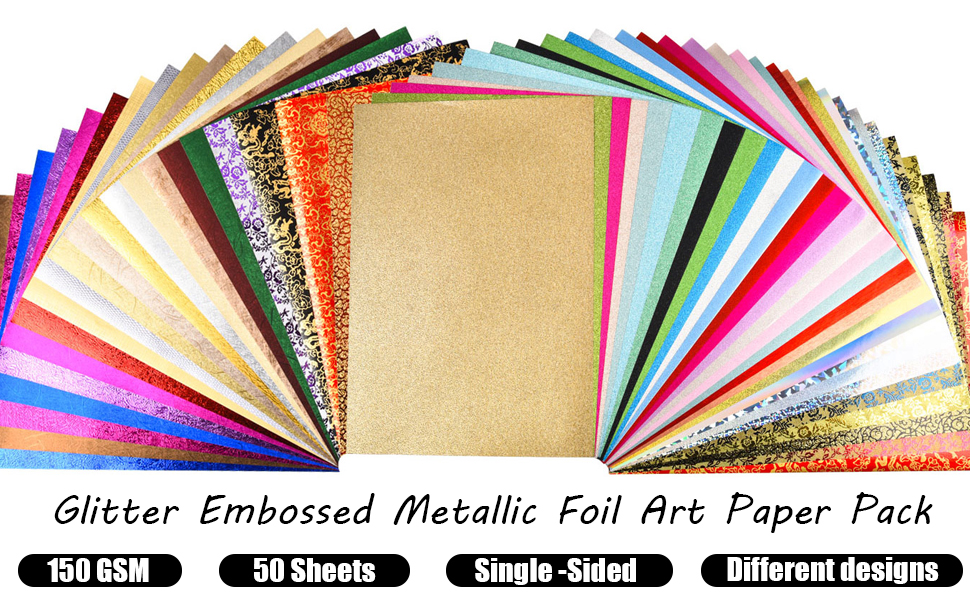 A4 Glitter Embossed Metallic Foil Paper Pack 50 Sheets