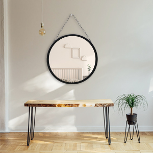 Hanging small round mirror