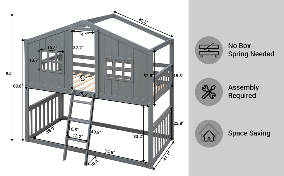 house bunk bed size