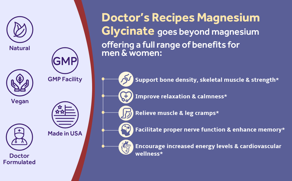 Doctor’s Recipes magnesium supports bone, muscle, nerve, brain health and energy levels.*