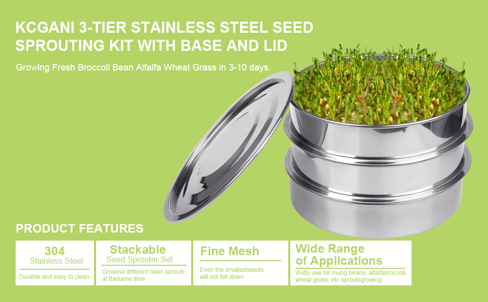 KCGANI Stainless Steel Seed Sprouting Kit, 3Tier