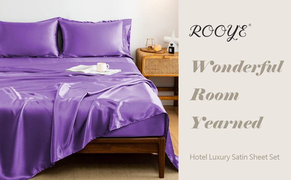 ROOYE King Size Satin Sheet Set Silk Sheets 4PCs Silky