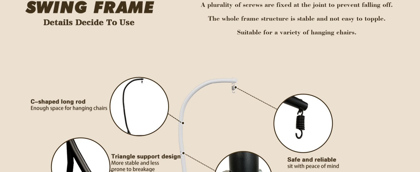 Hammock Stand Only Hammock Chair Stand Only Hanging Chair Stand Only Swing Stand Frame Outdoor Indoor Egg Chair Stand Only C Stand for Hanging Chair Swing Porch Heavy Duty (White) 14 4