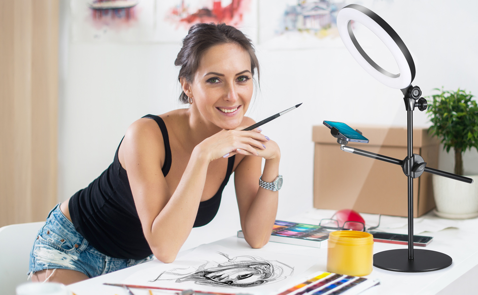 LUXSURE Selfie Ring Light with Stand & Phone Holder, Phone Stand for