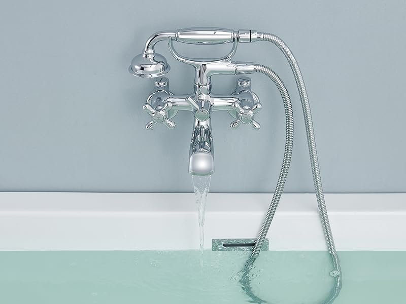 Qinkell Clawfoot Tub Faucet Wall Mount Tub Filler Chrome Vintage Brass