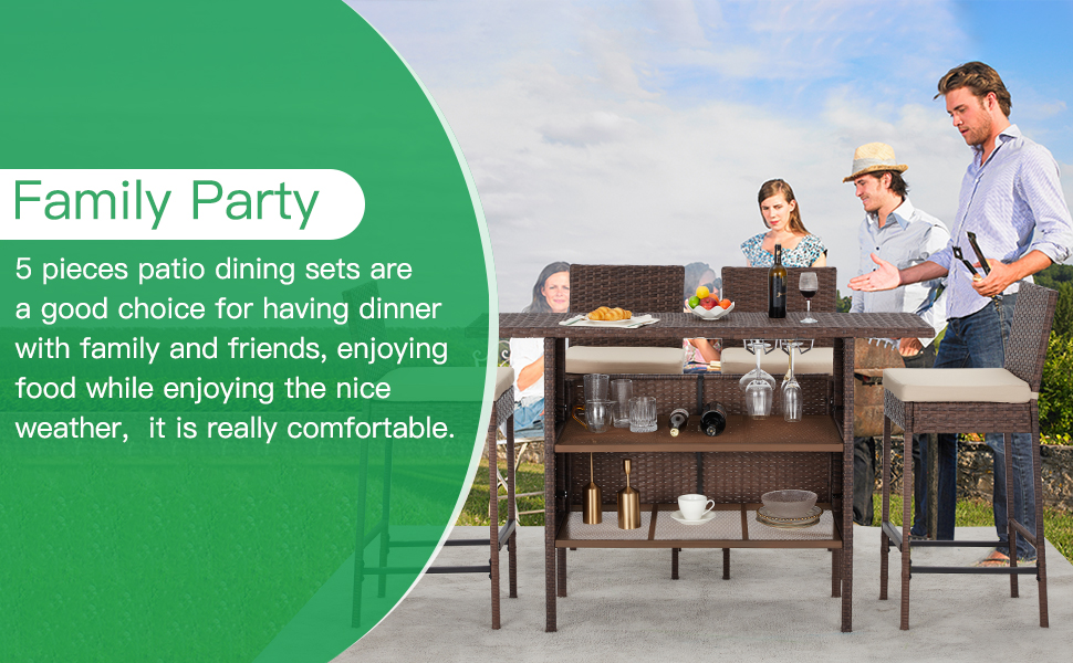 ECOTOUGE Patio Wicker Bar Table, Outdoor Rattan Counter