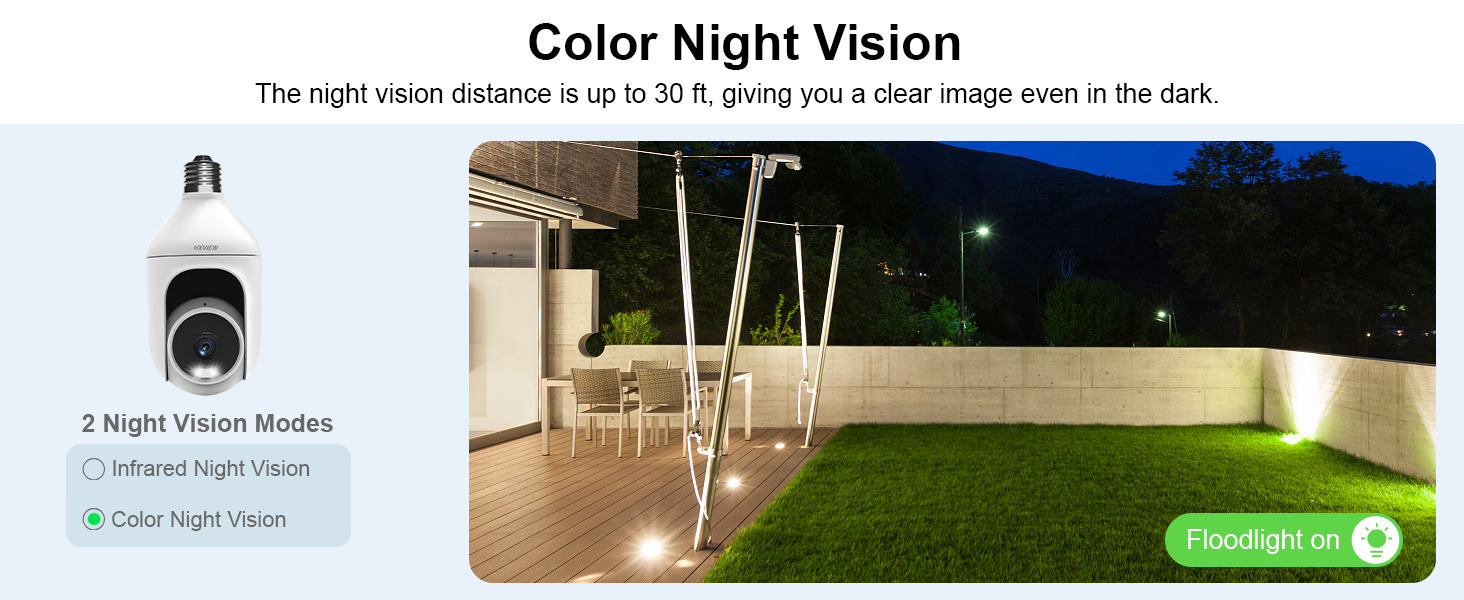 HXVIEW 2K Light Bulb Security Camera, 360° WiFi Outdoor