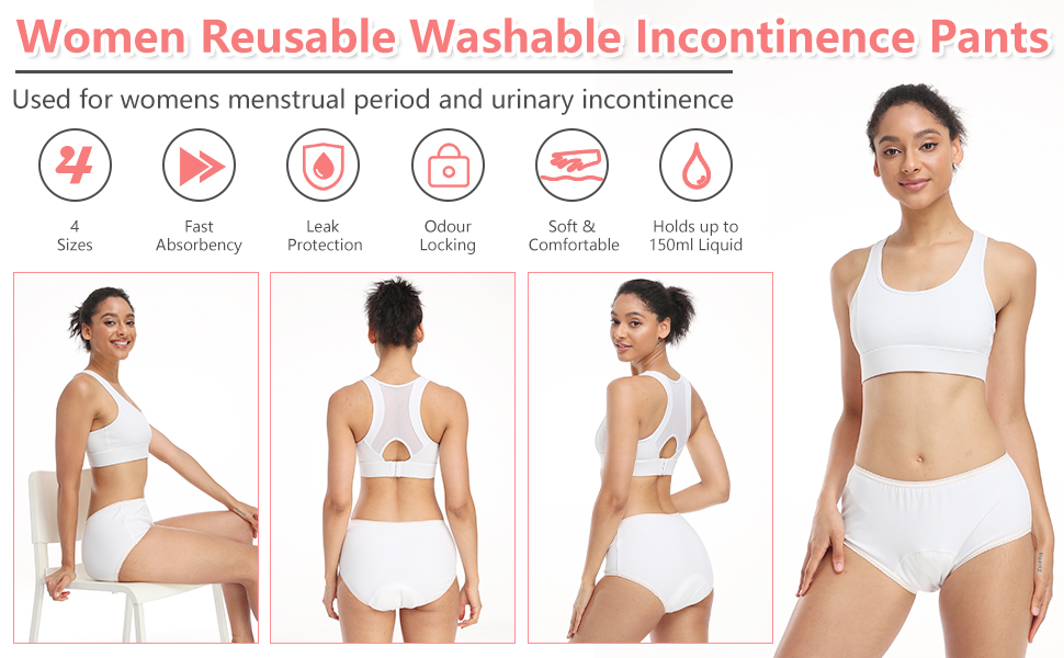 Incontinence Underwear for Women, 2 Count Washable Women’s