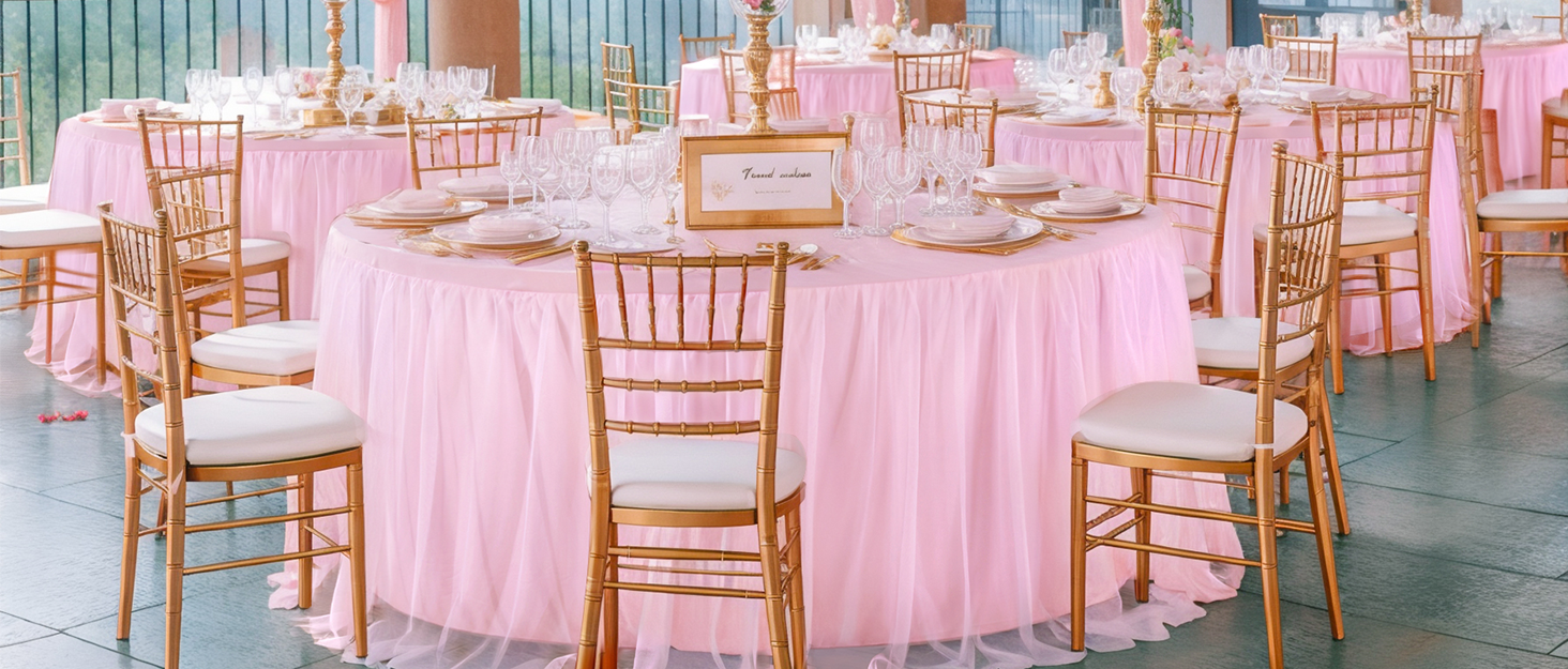 pink round tulle tablecloth