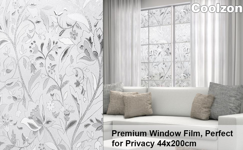 Coolzon Privacy Window Film Self Adhesive, NoGlue Static Cling Frosted