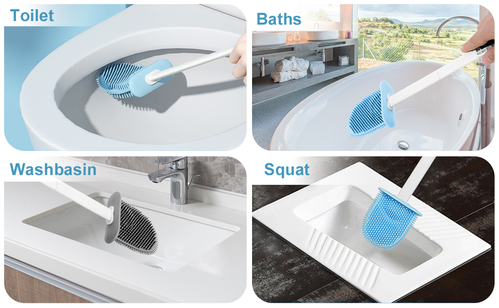 Silicone Toilet Brushes and Bathroom Cleaning Brush with Holder Sets,No