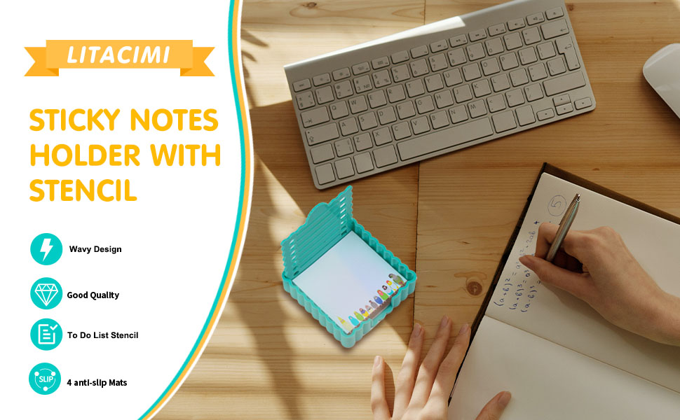 Sticky Notes Holder Cute with Stencil, Wavy SelfStick