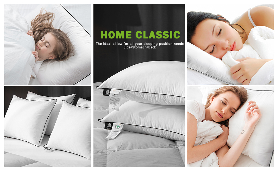 TOPGREEN Organic Goose Feather Down Pillows for Sleeping Set of 2 Standard Size