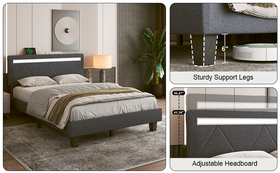 EMotie Queen Size Upholstered Platform Bed Frame with