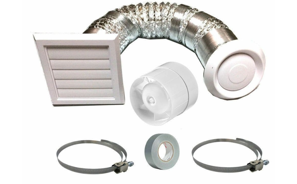 AirTechUK 4" Inline Bathroom Extractor Fan with Timer Complete