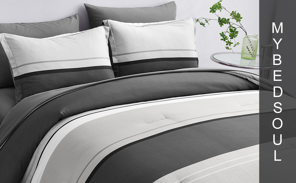 Mybedsoul Stripe Comforter Set King Size (90x104 Inch), 7