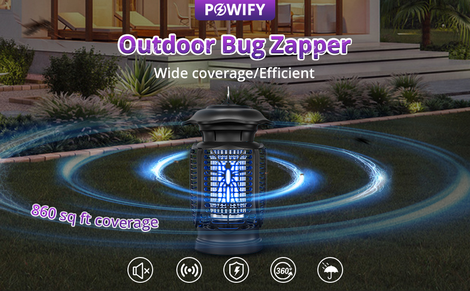 POWIFY Bug Zapper Outdoor, Electric Mosquito Zapper with 6