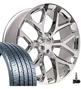 OE Wheels CV98 26 Inch Rims and Tires Fit Silverado 1500 Snowflake Style 6x139.7 26x10 Chrome - H...