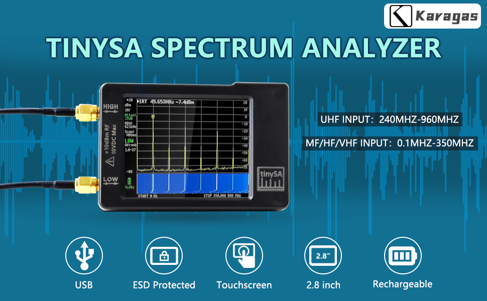 Upgraded TinySA Spectrum Analyzer,Karagas Spectrum Analyzer Handheld,MF/HF/VHF Input for 0.1MHZ