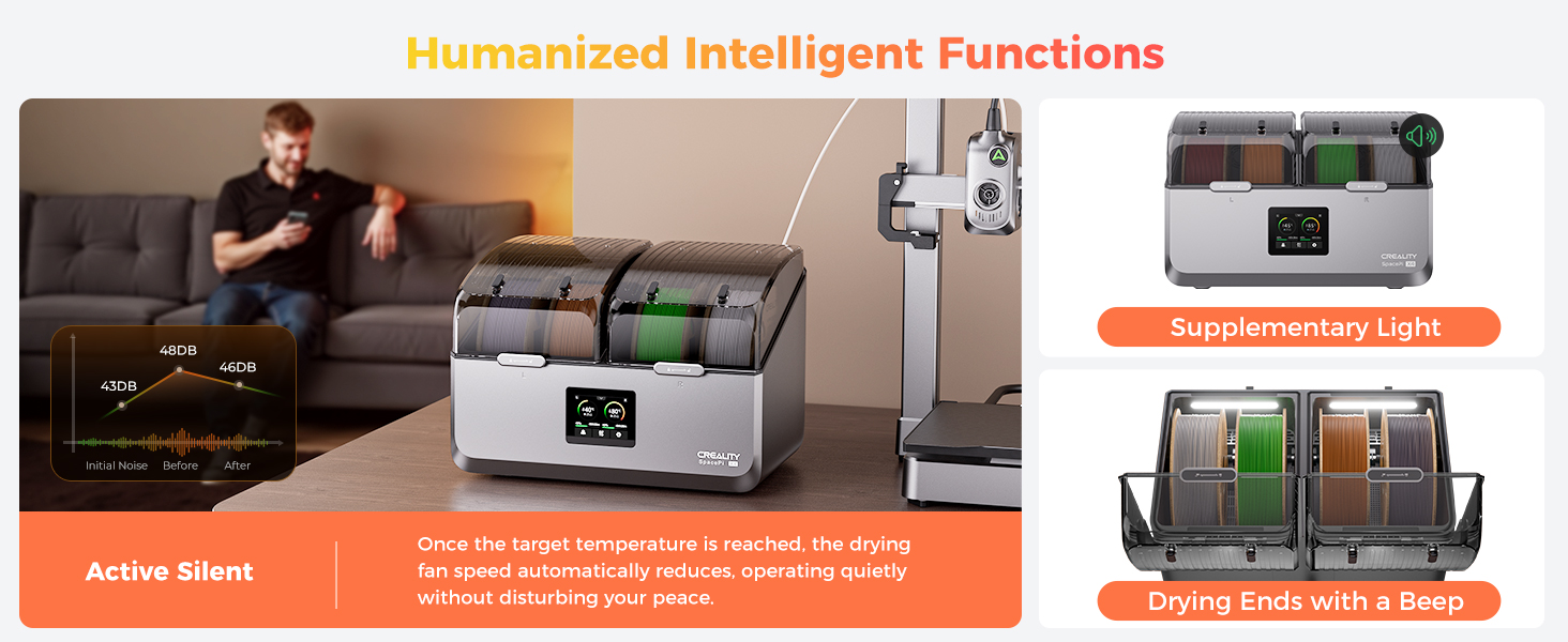 Official Creality Filament Dryer 4 Spools-Christmas Gifts, Space Pi X4 Filament Storage Box, 85℃ Max Temperature, Dual Independent Heating Chambers, Power Saving for PLA PETG ABS TPU ASA PC PA PAHT 15 Creality Filament Dryer 4 Spools