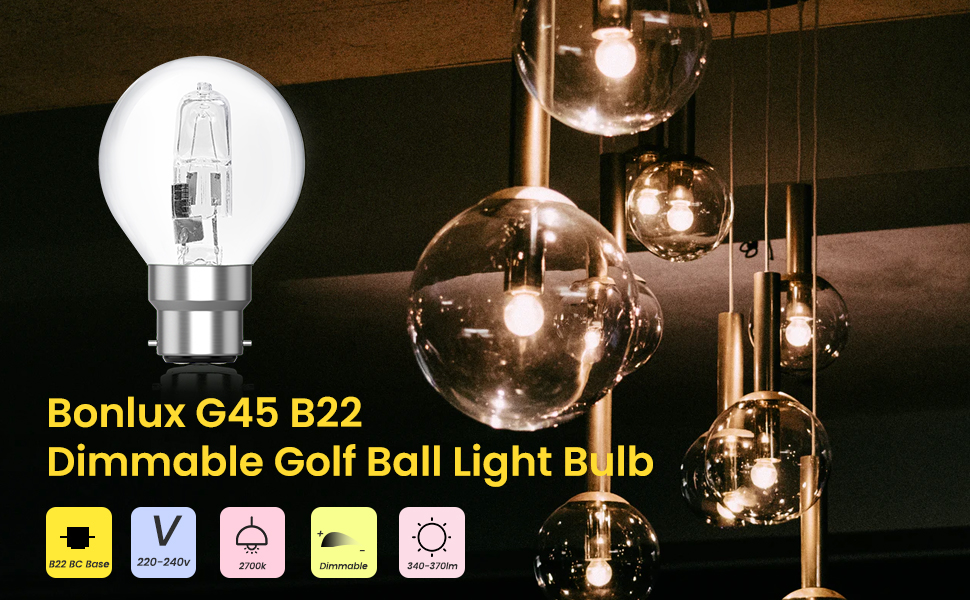 Bonlux 10Pack 28W BC B22 Golf Ball Light Bulbs Dimmable, Cap