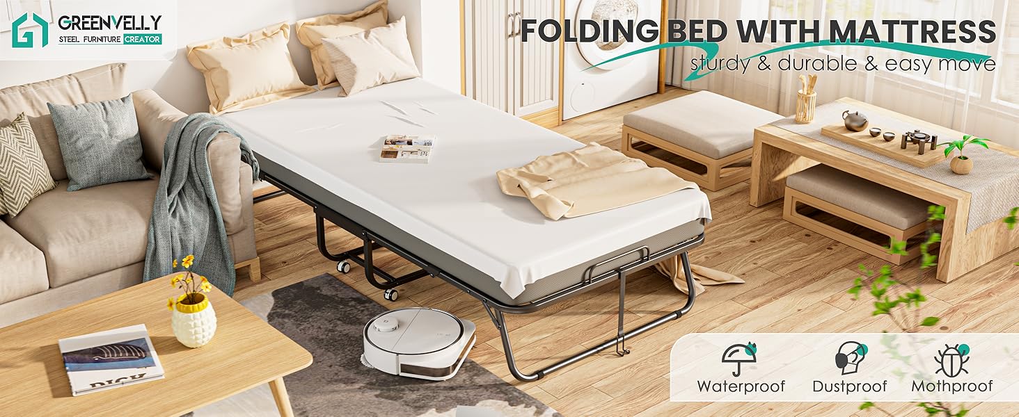 Folding Bed with Memory Mattress for Adults