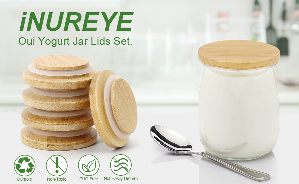16 Pack Oui Yogurt Jar Lids, iNUREYE Bamboo Wood Lids Fit Oui Jar Lids