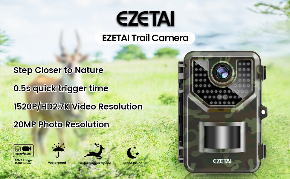 Amazon Com Ezetai Hd2 7k 1520p Trail Camera 20mp Hd Wildlife Monitoring Game Camera 100ft Clear No Glow Infrared Night Vision Waterproof Hunting Cameras With 120 Wide Angle Detecting And 48pcs Leds 2 4 Lcd Camera