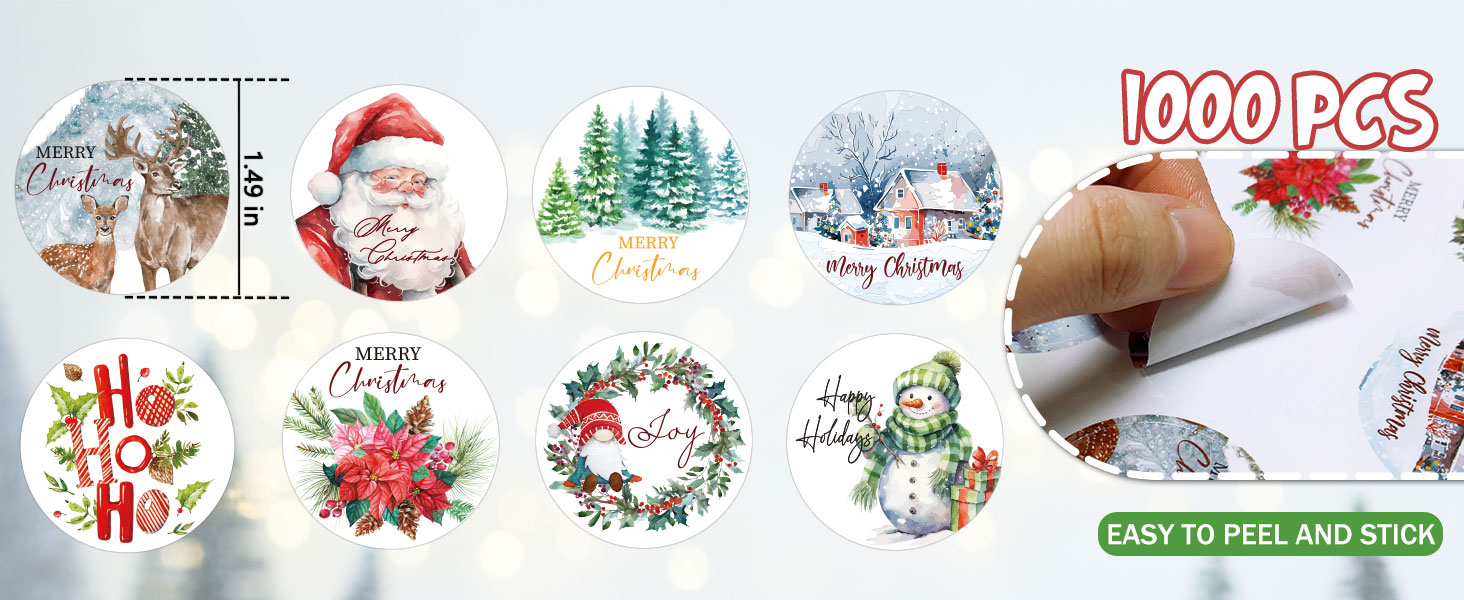 1000 Pcs Christmas Stickers for Envelopes,1.5 Inch Round Christmas Stickers for Crafts