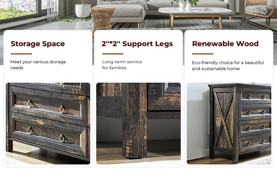 Lyromix Rustic 54" Farmhouse Dresser with 8 Drawers for