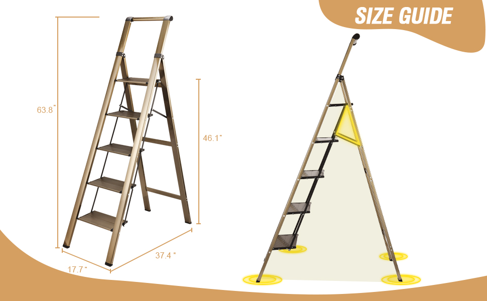 HBTower 5 Step Ladder, Aluminum Ladder with Handrails, Folding Step Stool for Adults, 330LBS