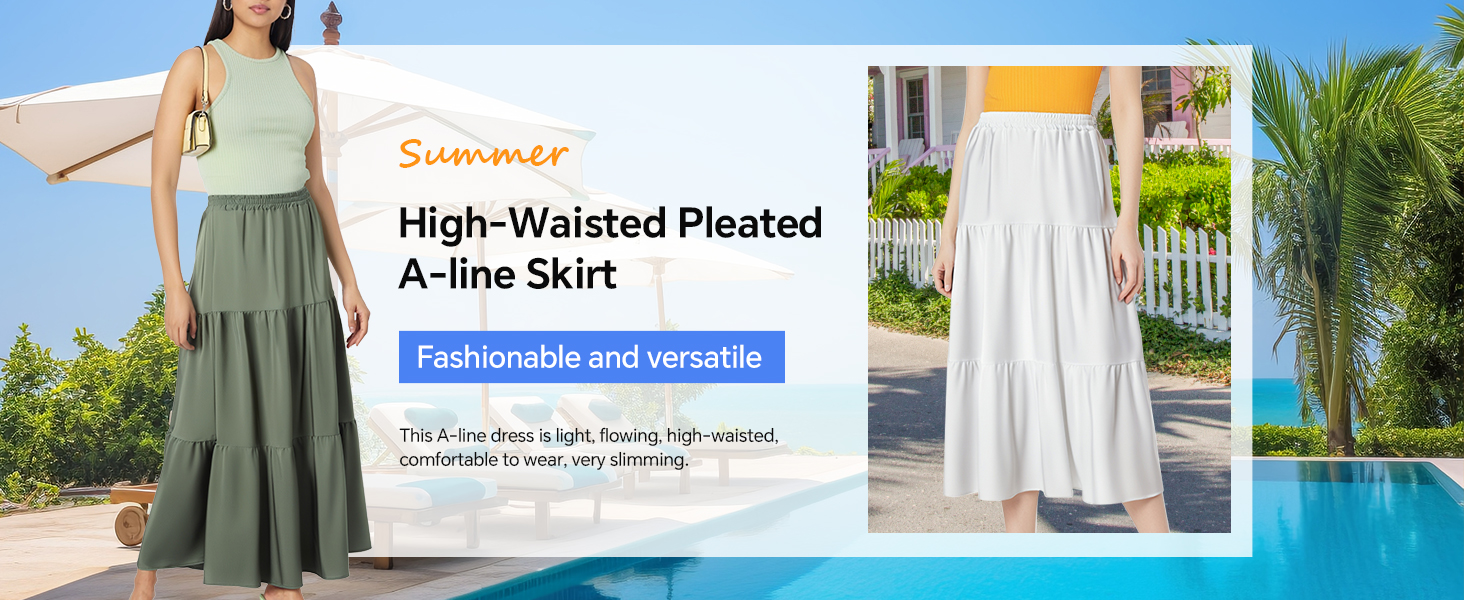Maxi Skirt for Women Flowy Swing Tiered A-Line Fall Skirt