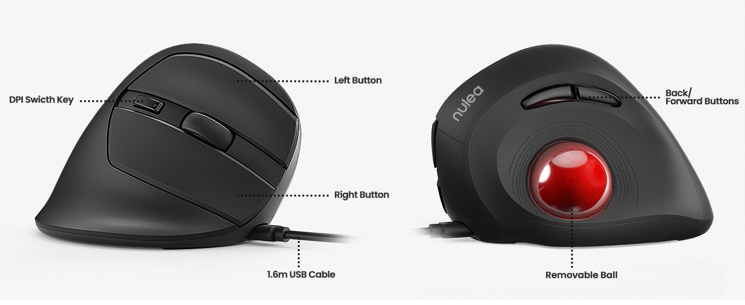 Nulea Wired Trackball Mouse for Large Hand, Vertical