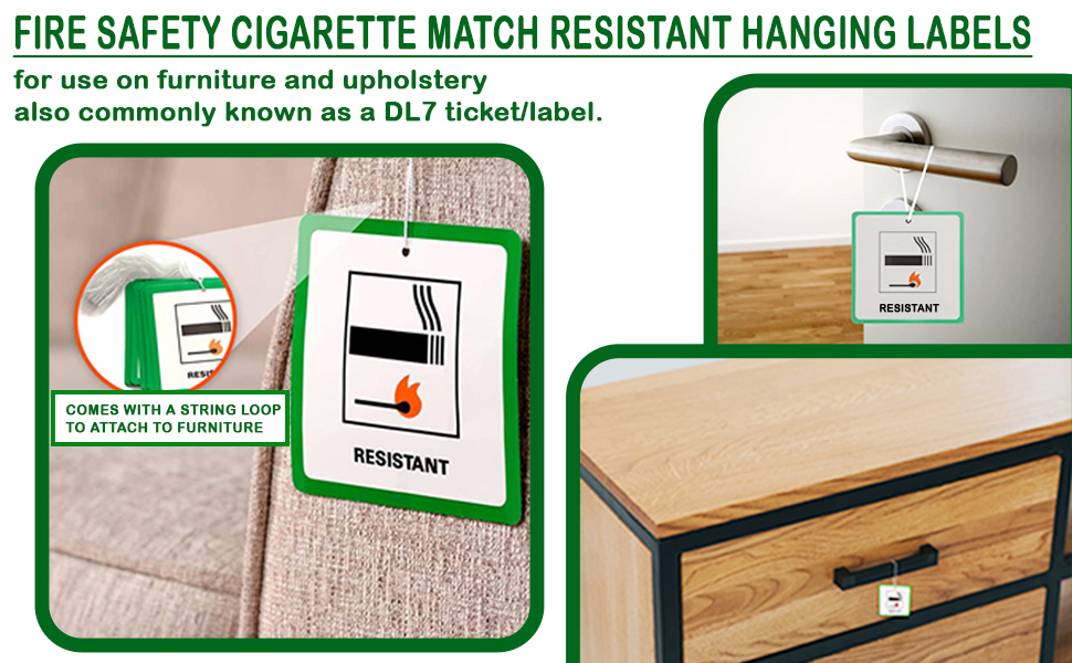 volila Furniture Upholstery DL7 Fire Safety Labels Green with String