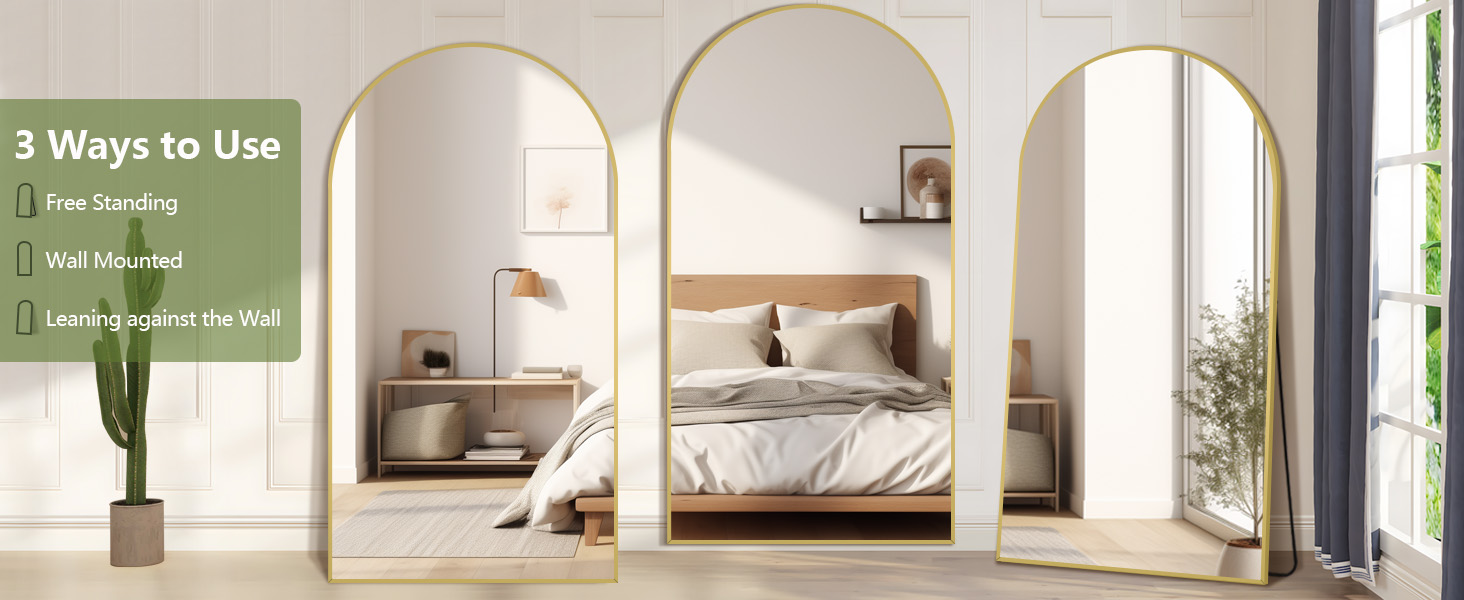 MELOMOIR Oversized Floor Mirror Freestanding Gold Arched Mirror